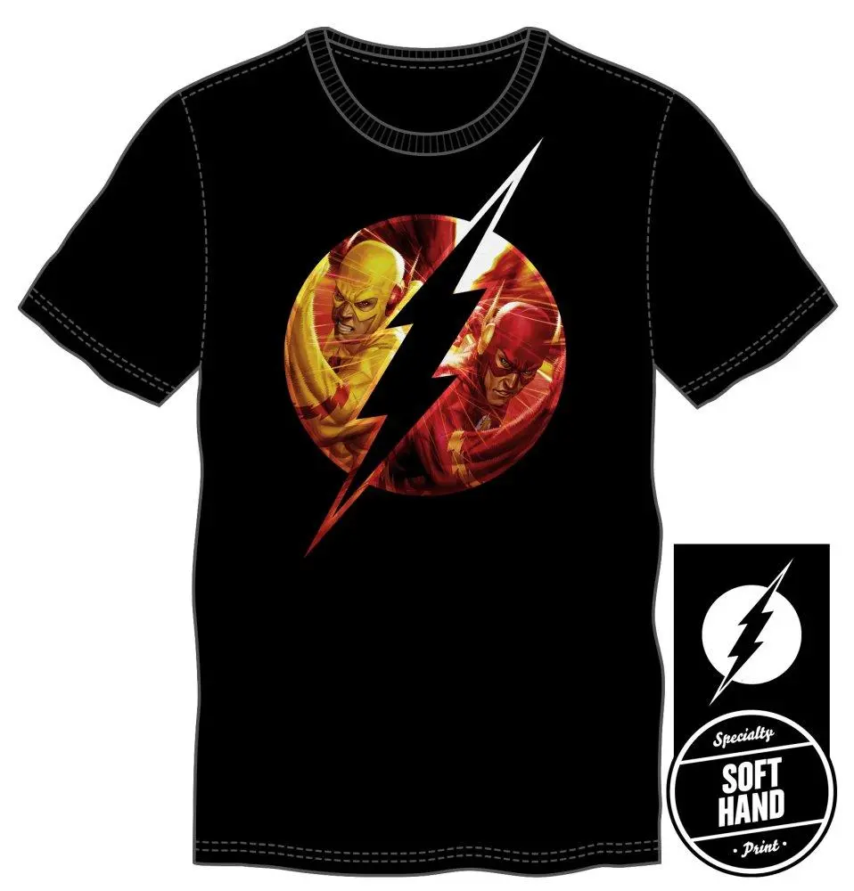 DC Comics Flash Family Logo Specialty Soft Hand Print Men's Black T-Shirt