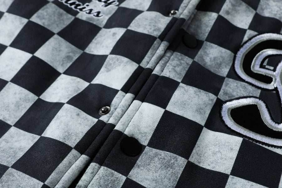 Checkered Winter Bomber Jacket - Grey / S