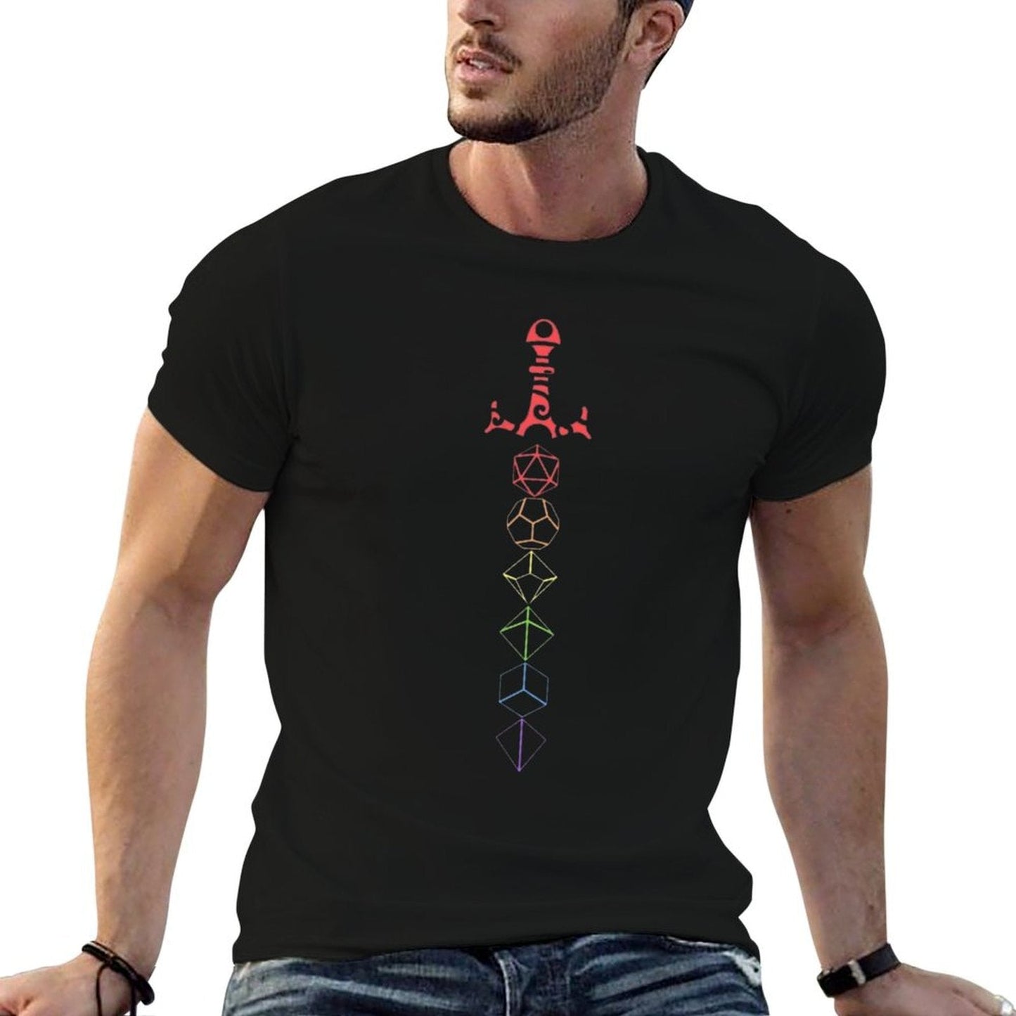 Rainbow Dice Sword Tabletop RPG Gaming  High-quality Stitching T-Shirt