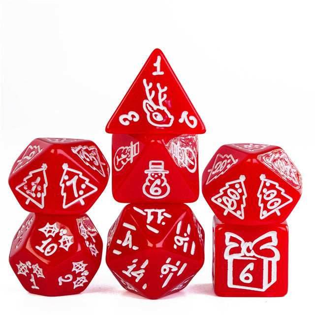 Red Christmas Dice w/White Presents Trees Snowman Holiday Festive - 