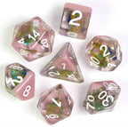 Peacock + Pink 7-Dice Set w/White Numbers Dnd Dice Set - 
