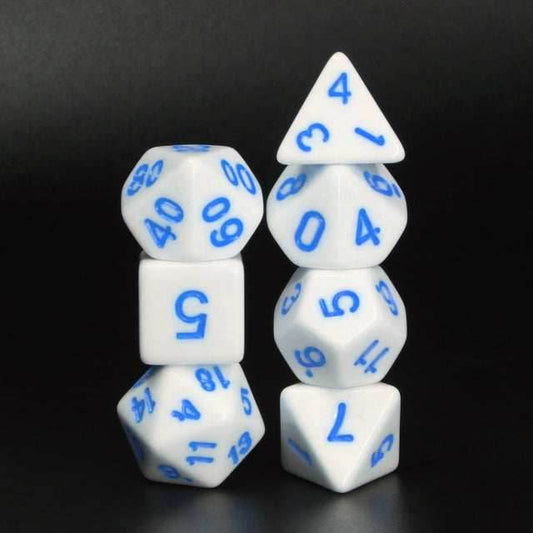 White Opaque with Blue Numbering 7-Dice Set RPG - 