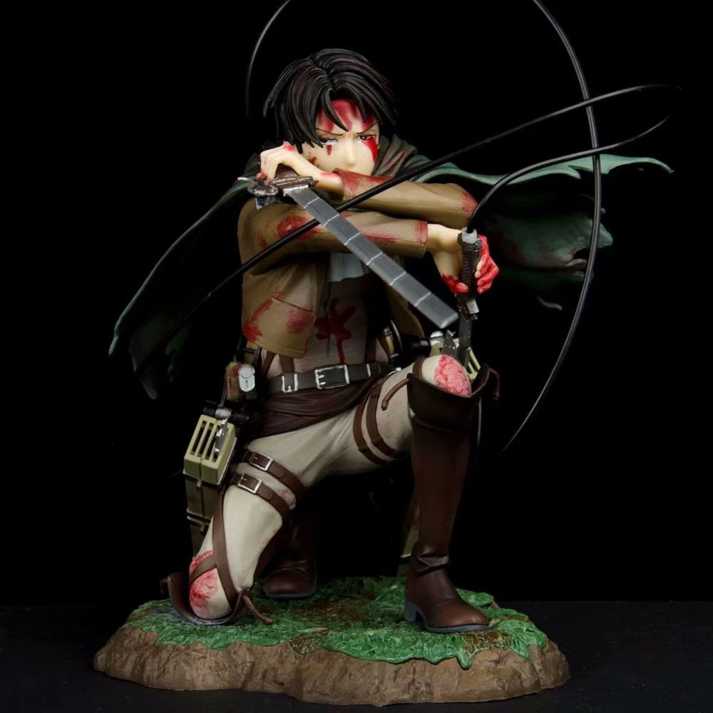 Dee Marvel's Attack on the Giant Levi's Battalion Captain, Kneeling in Blood Battle, Handmade Anime Surrounding Model