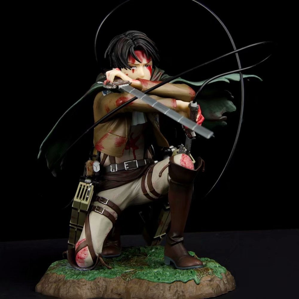 Dee Marvel's Attack on the Giant Levi's Battalion Captain, Kneeling in Blood Battle, Handmade Anime Surrounding Model