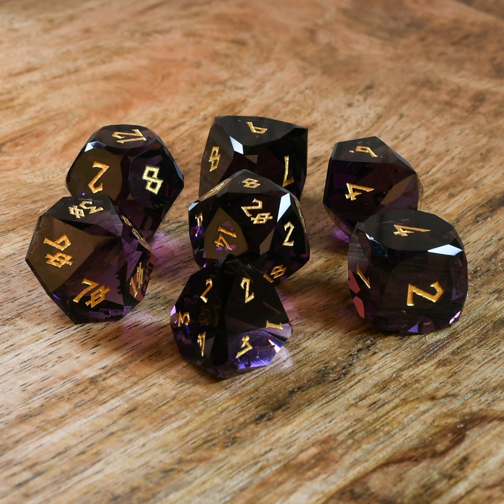 Deep Plum Multifaceted Glass Dice Set