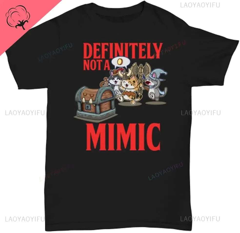 Definitely Not A Mimic T Shirt Cats Playing Dungeons and Dragons Present Funny DND Tshirt Summer Cotton Short-sleev Mans T-Shirt