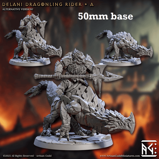 Delani Dragonling Rider: Sculpt A (Dwarven Dragonrider Cavalry Unit) - No Helmet / Spear