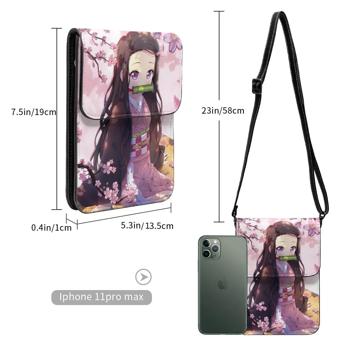 Demon Slayer Crossbody Wallet Cell Phone Bag Shoulder Bag Cell Phone Purse Adjustable Strap