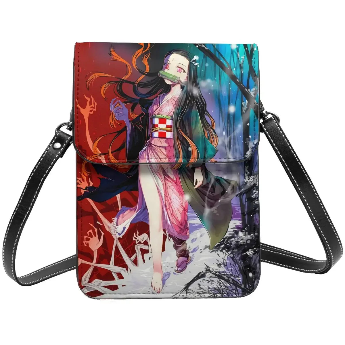 Demon Slayer Crossbody Wallet Cell Phone Bag Shoulder Bag Cell Phone Purse Adjustable Strap