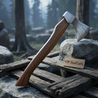 Handmade Damascus Steel Camping Axe – Compact Bushcraft Hatchet with Hardwood Handle & Leather Sheath | JW SteelCrafts
