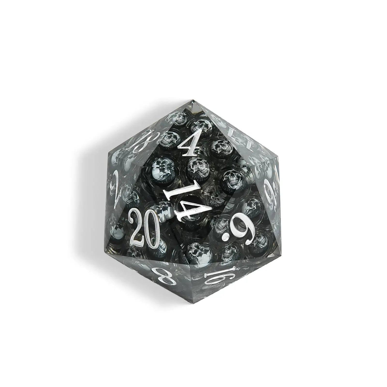 Devil's Eye - 80 mm  Liquid Core Resin Extra Large D20 Dice + White Numbers