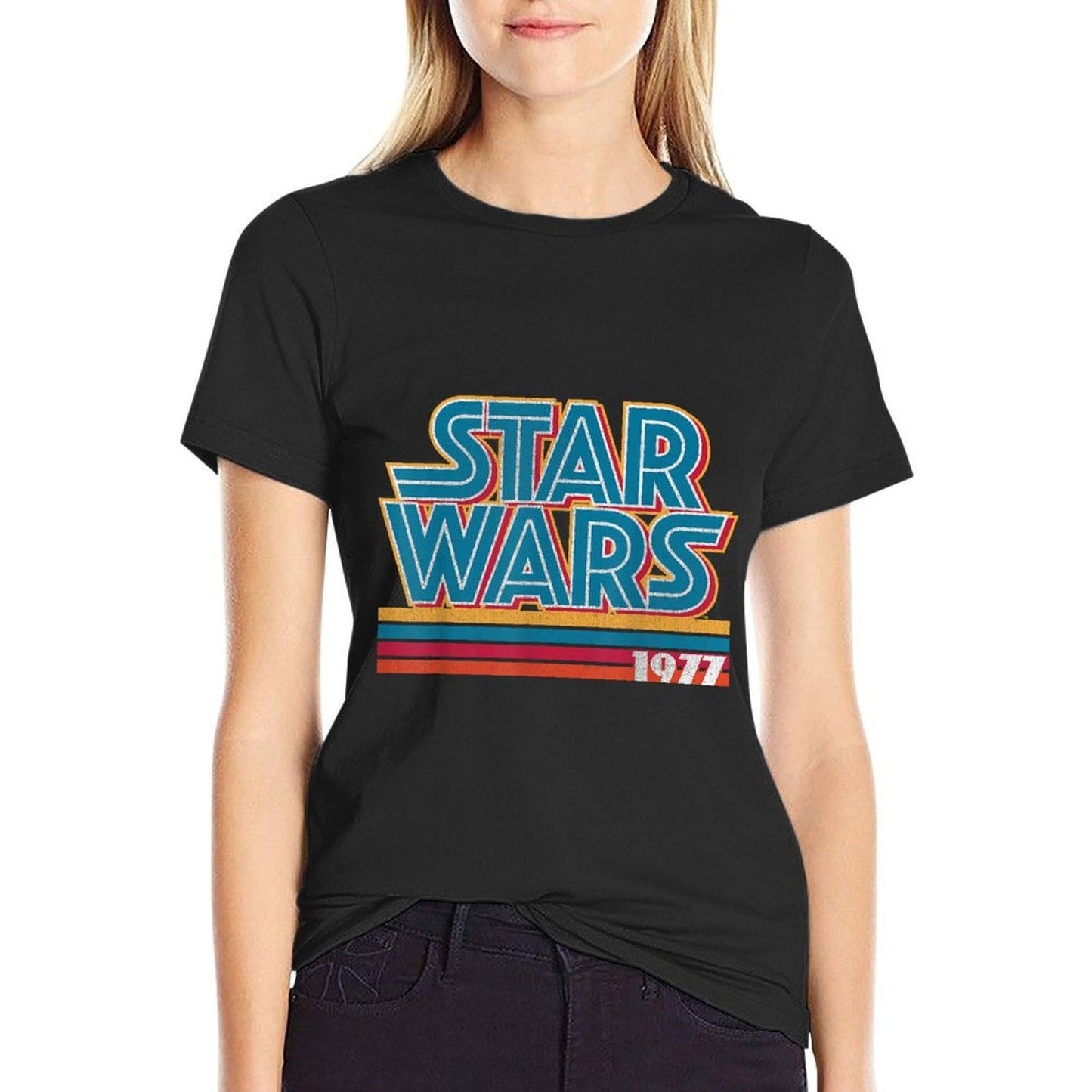 Star Wars Super Retro Striped Logo 1977 Graphic C2  Slim-fit Cut T-Shirt