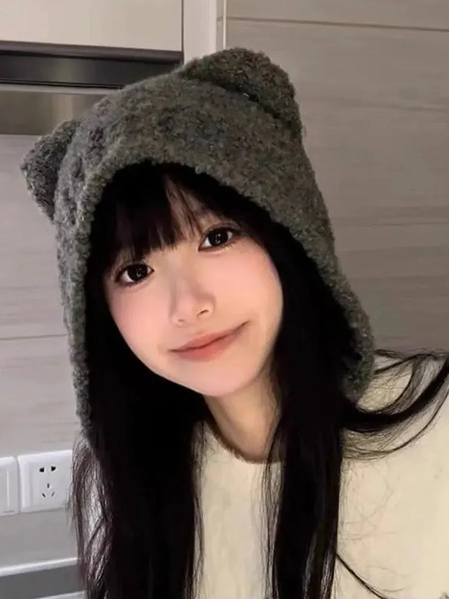 'Cutie Bear' Knitted Ear Muffs Hat