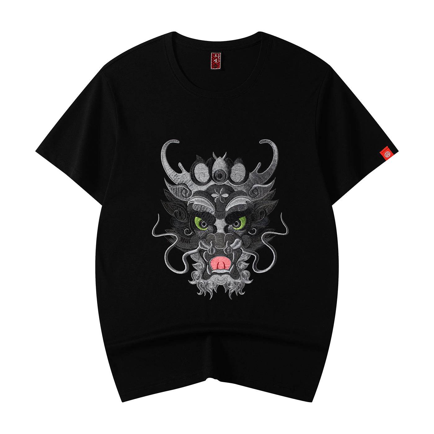 KH705 Dragon Head Embroidery Tee - Black / S
