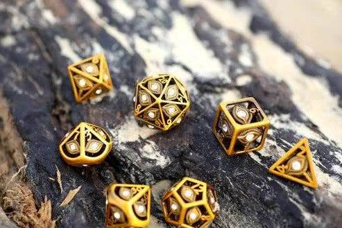 Dragon's Eye Hollow Metal Dice Set - White Gems - 