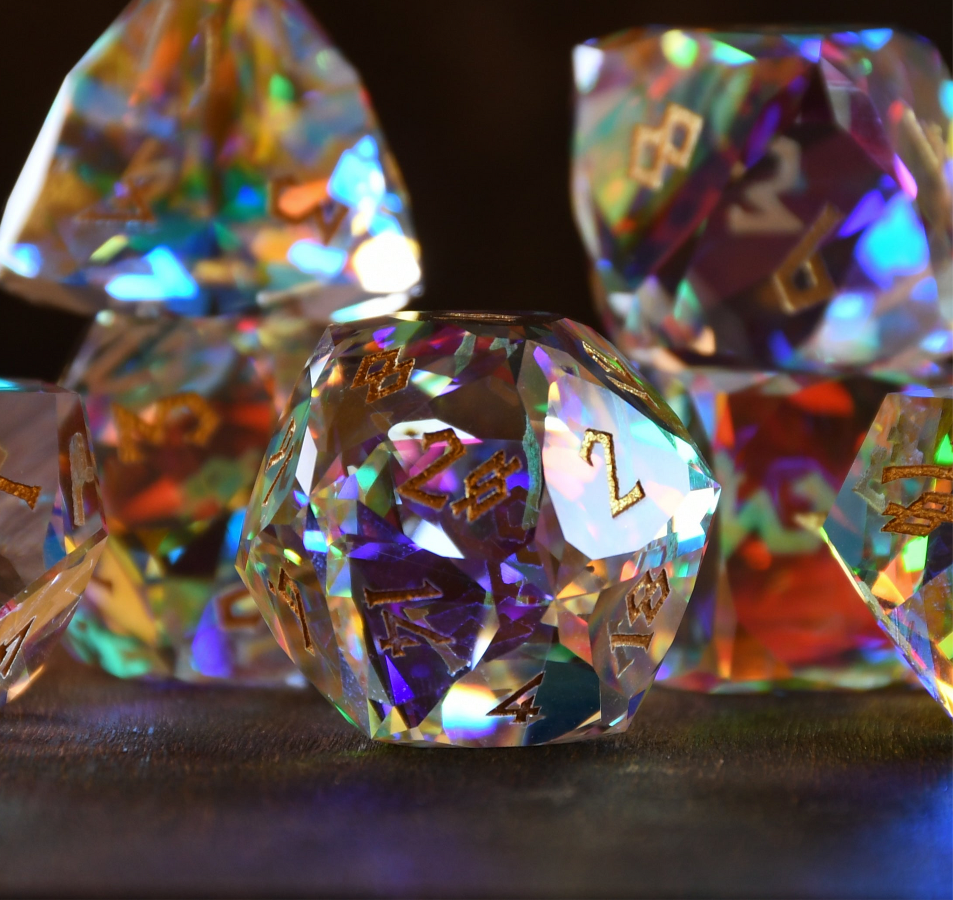 Diamond Prism Multifaceted Glass Dice Set