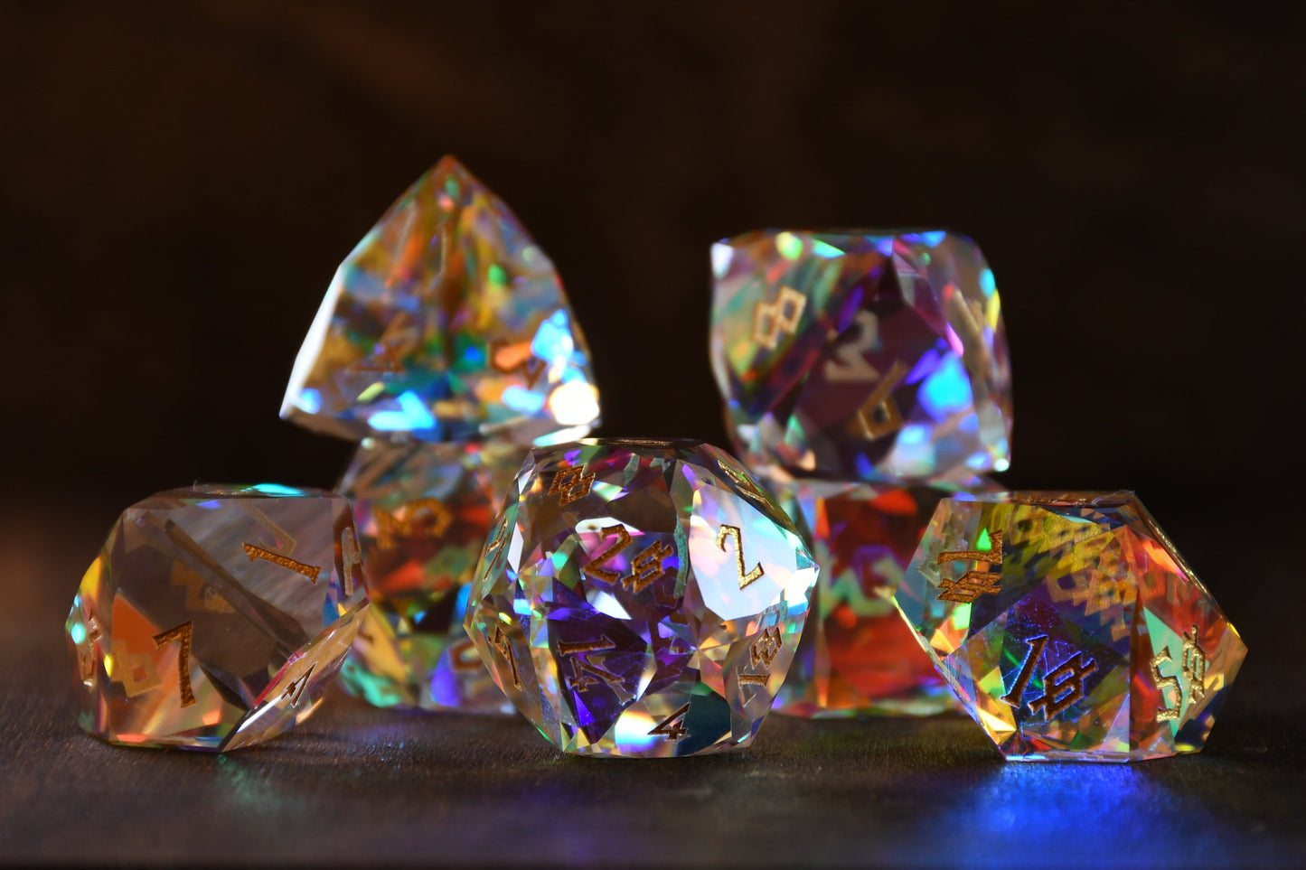 Diamond Prism Multifaceted Glass Dice Set