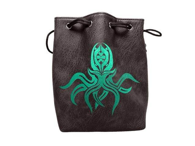 Black Leather Lite Cthulhu Design Self-Standing Large Dice Bag - 