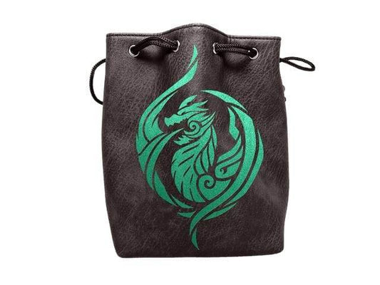 Black Leather Lite Dragon's Breath Design Self-Standing Large Dice Bag - 