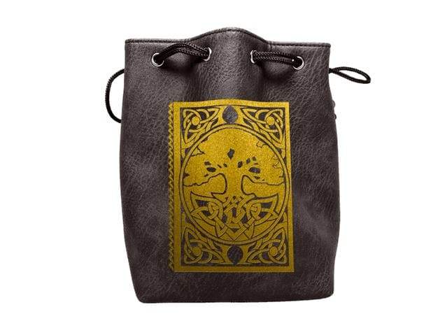 Black Leather Lite Spell Book Design Self-Standing Large Dice Bag - 