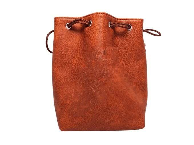 Brown Leather Lite Self-Standing Large Dice Bag - No Print Design - 