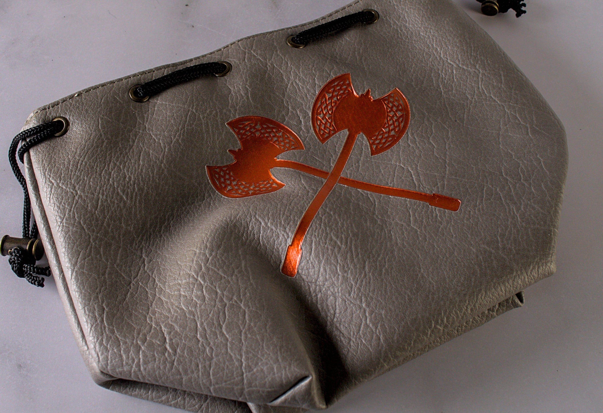 Grey Leather-Lite Giant Axe Self-Standing Large Dice Bag - 