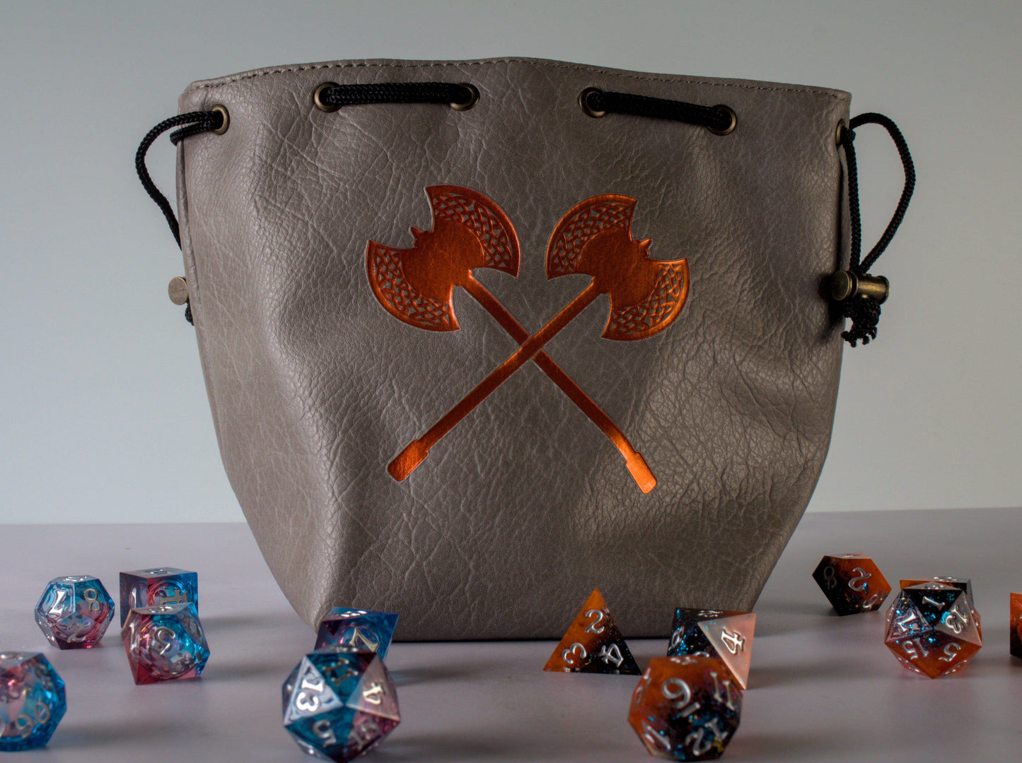 Grey Leather-Lite Giant Axe Self-Standing Large Dice Bag - 