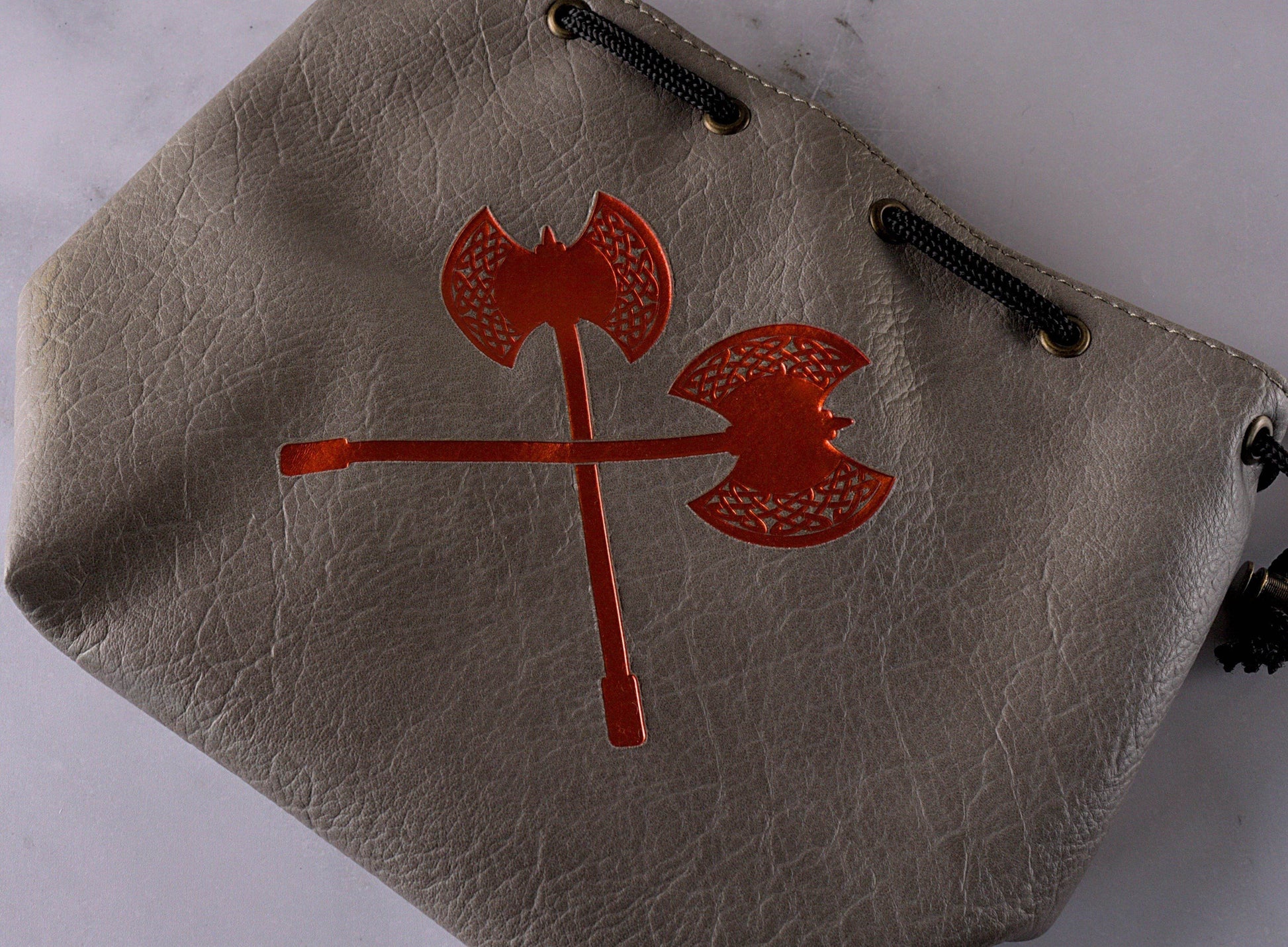 Grey Leather-Lite Giant Axe Self-Standing Large Dice Bag - 