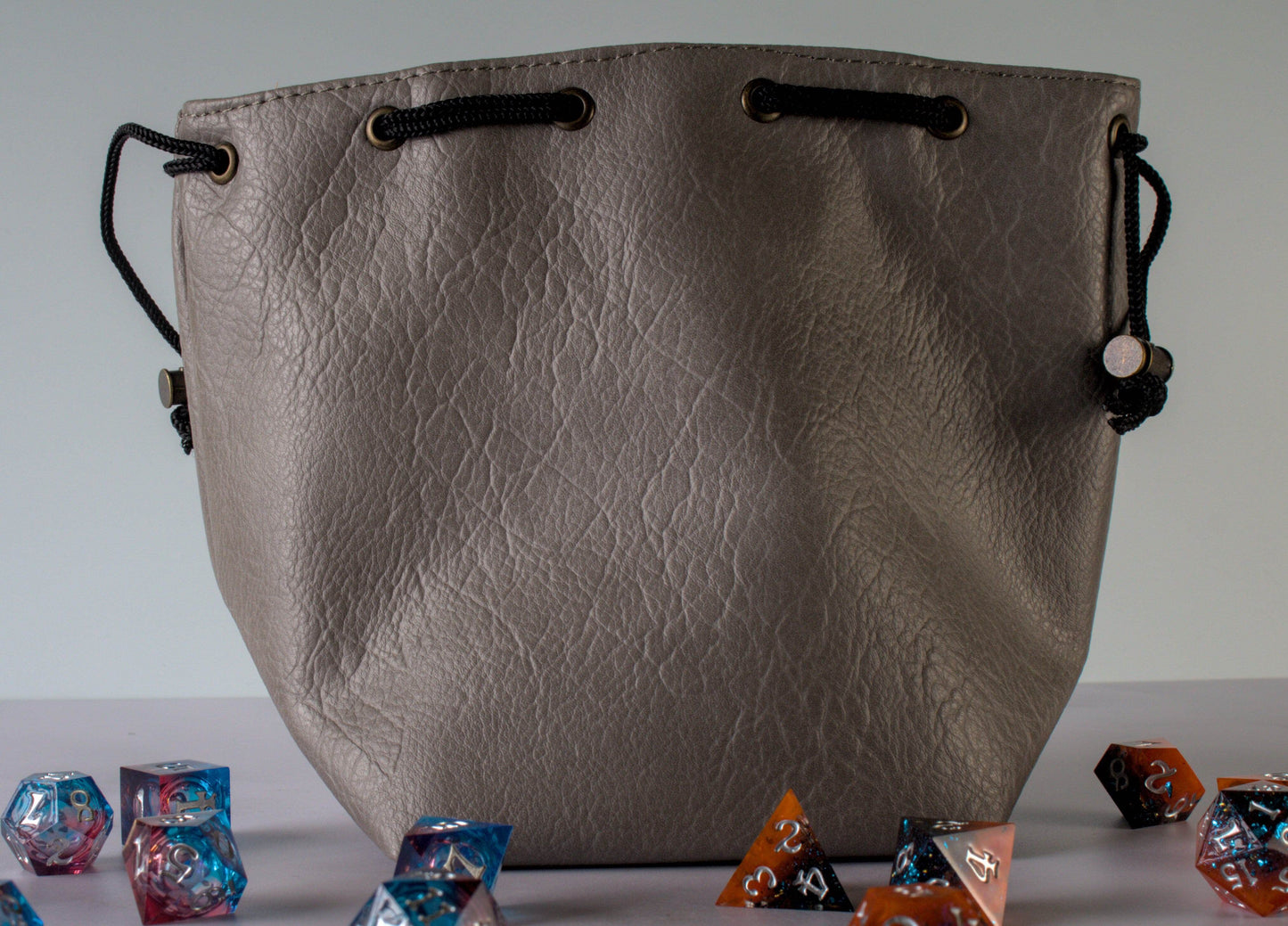 Grey Leather-Lite Giant Axe Self-Standing Large Dice Bag - 