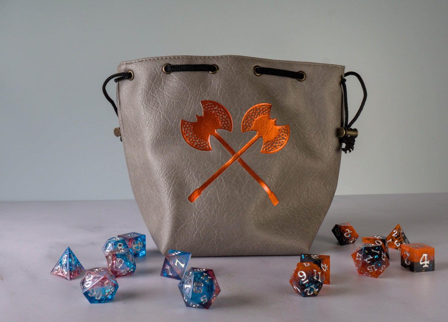 Grey Leather-Lite Giant Axe Self-Standing Large Dice Bag - 