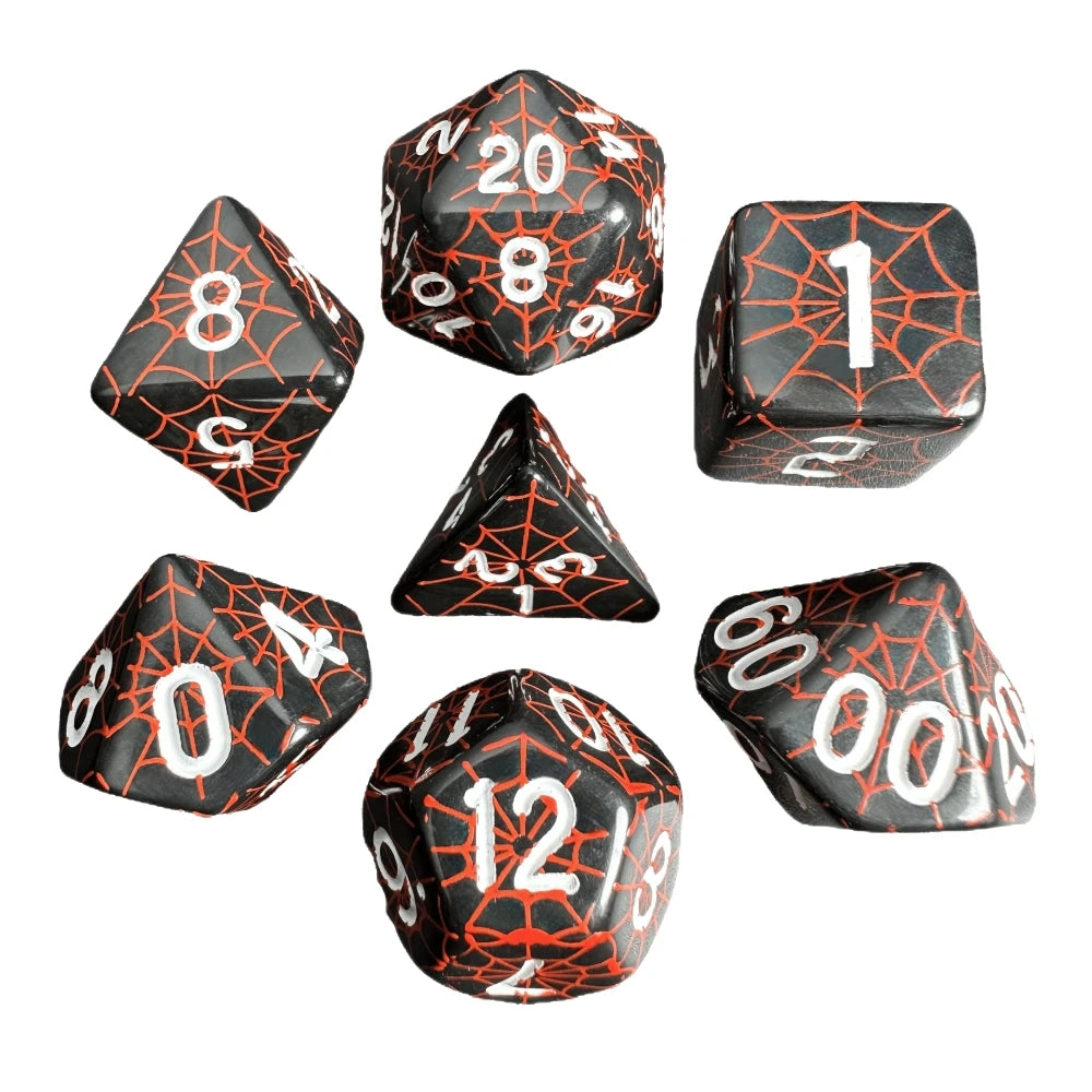 Dice DND Polyhedral Dice Set Printing Spider Web Unique Popular Fantasy Design For DND TRPG RPG Board Game Party Game Dices Kit