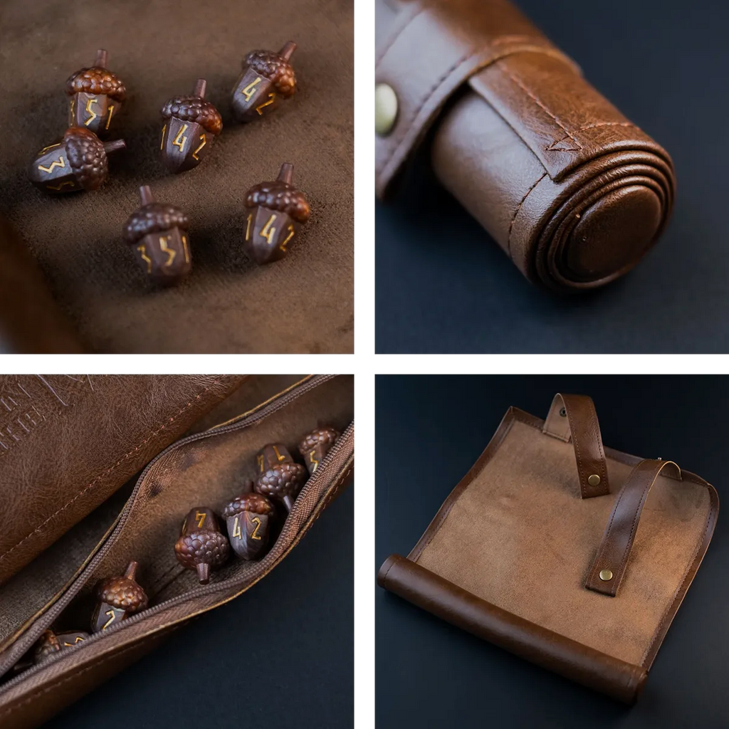 Leather Satchel with 6 Acorn Dice - Legend in the Mist