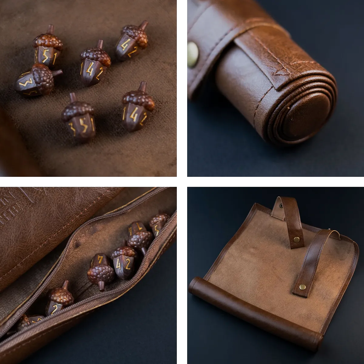 Leather Satchel with 6 Acorn Dice - Legend in the Mist