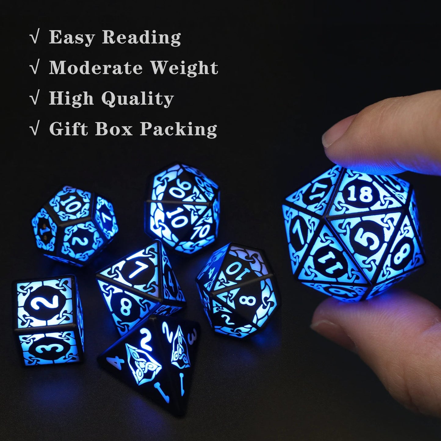 Dice Rechargeable with Charging Box, 7 PCS LED Dice for