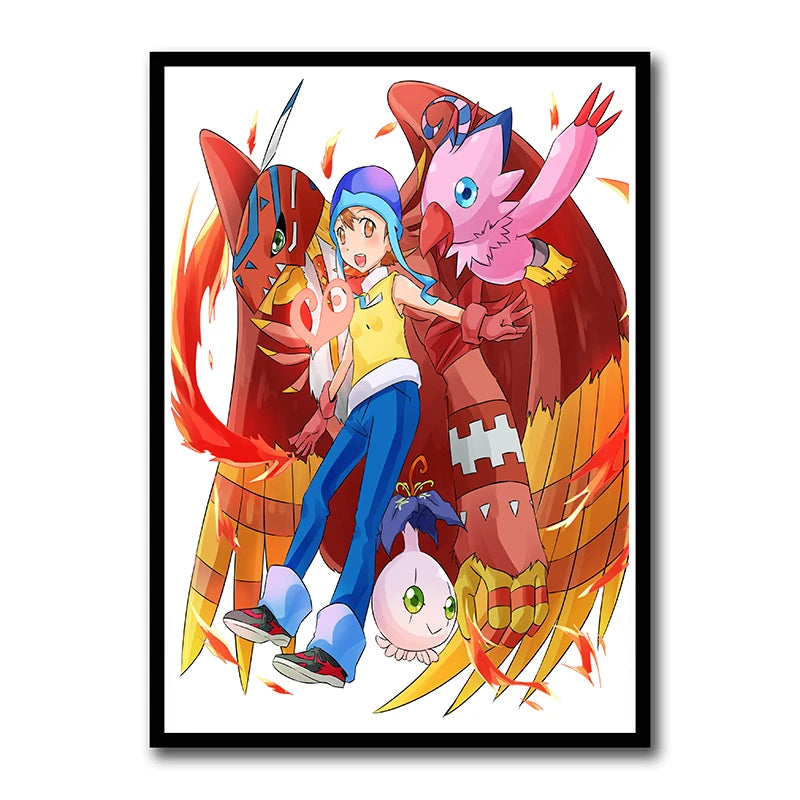 Digimon Adventure Poster TV Anime Retro aesthetic Agumon Piyomon Painting Wall Art Home Decoration Kawaii Room Decor  art Brand