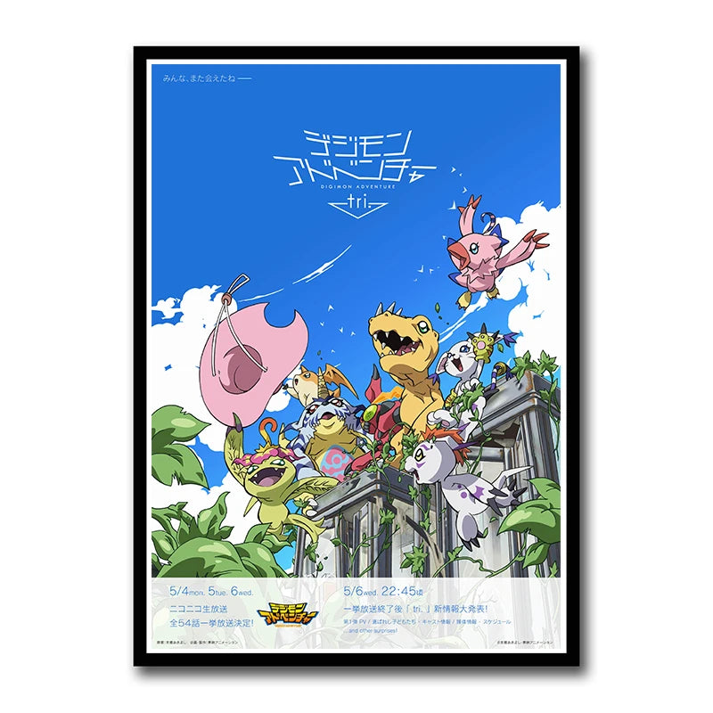 Digimon Adventure Poster TV Anime Retro aesthetic Agumon Piyomon Painting Wall Art Home Decoration Kawaii Room Decor  art Brand