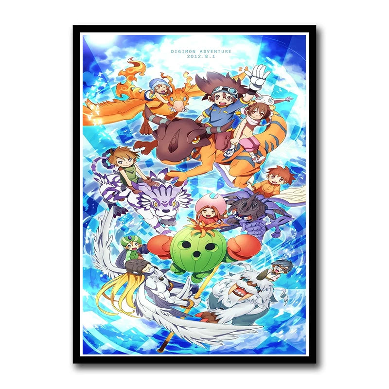 Digimon Adventure Poster TV Anime Retro aesthetic Agumon Piyomon Painting Wall Art Home Decoration Kawaii Room Decor  art Brand