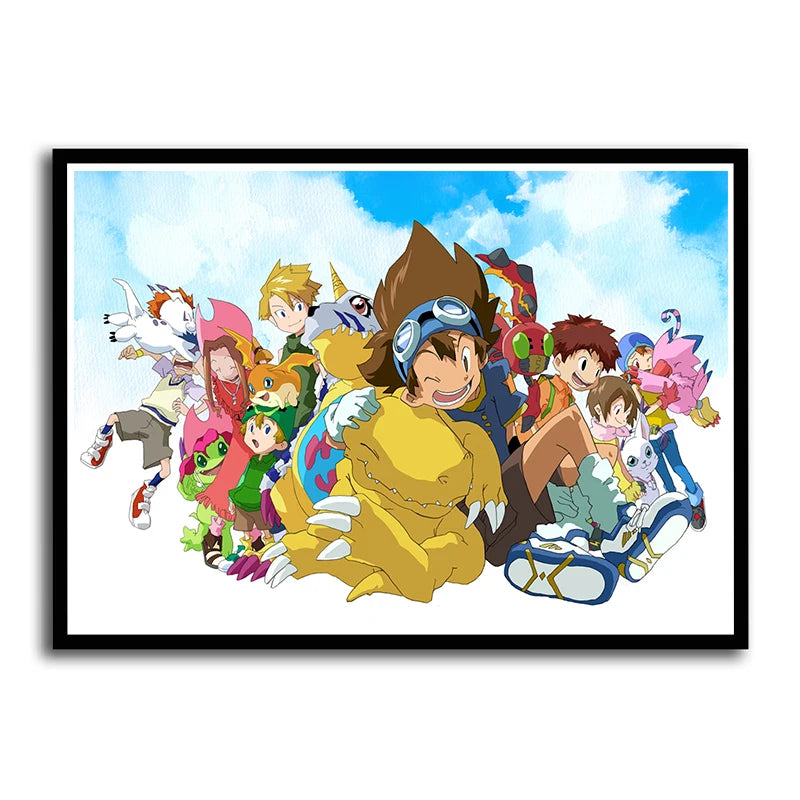 Digimon Adventure Poster TV Anime Retro aesthetic Agumon Piyomon Painting Wall Art Home Decoration Kawaii Room Decor  art Brand