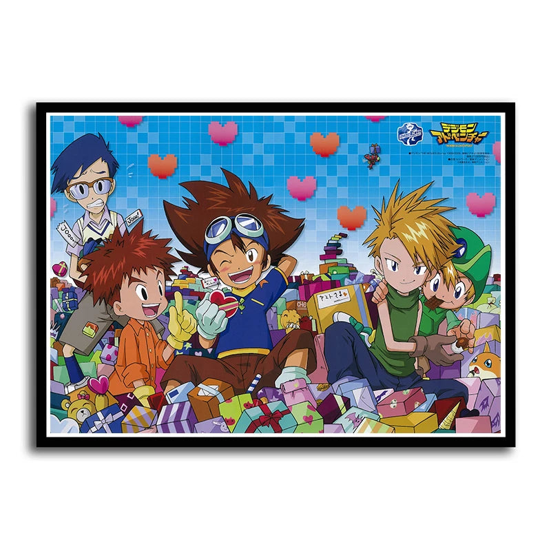 Digimon Adventure Poster TV Anime Retro aesthetic Agumon Piyomon Painting Wall Art Home Decoration Kawaii Room Decor  art Brand