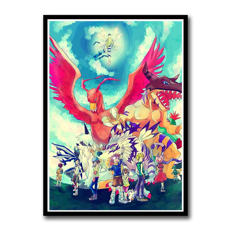 Digimon Adventure Poster TV Anime Retro aesthetic Agumon Piyomon Painting Wall Art Home Decoration Kawaii Room Decor  art Brand