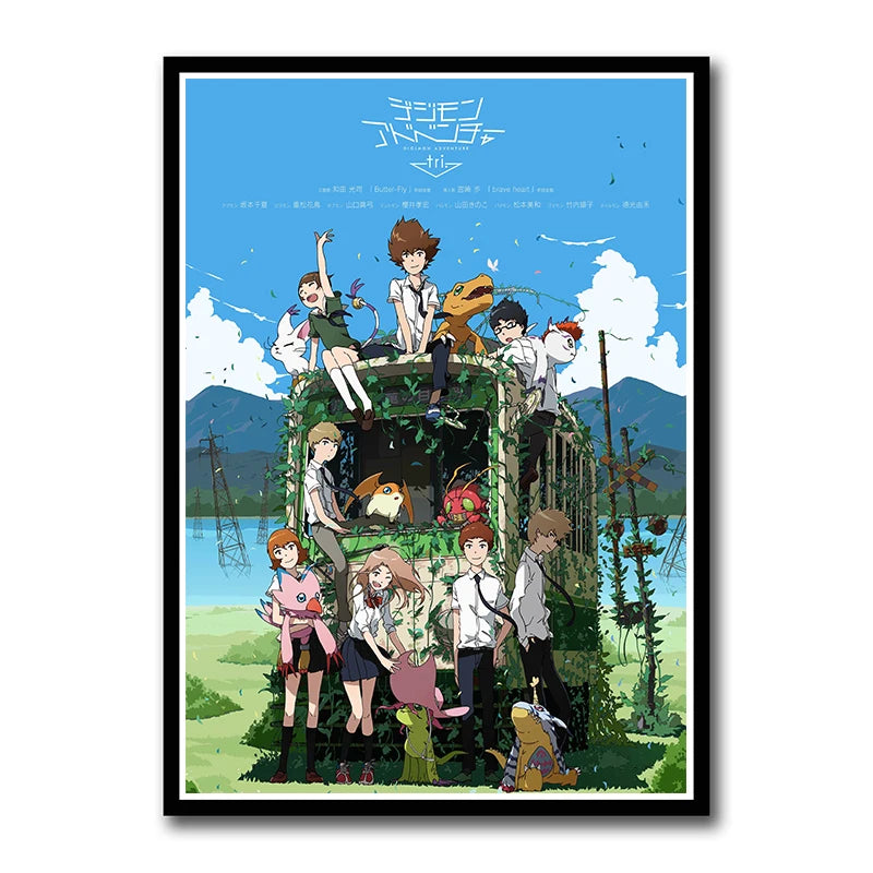 Digimon Adventure Poster TV Anime Retro aesthetic Agumon Piyomon Painting Wall Art Home Decoration Kawaii Room Decor  art Brand