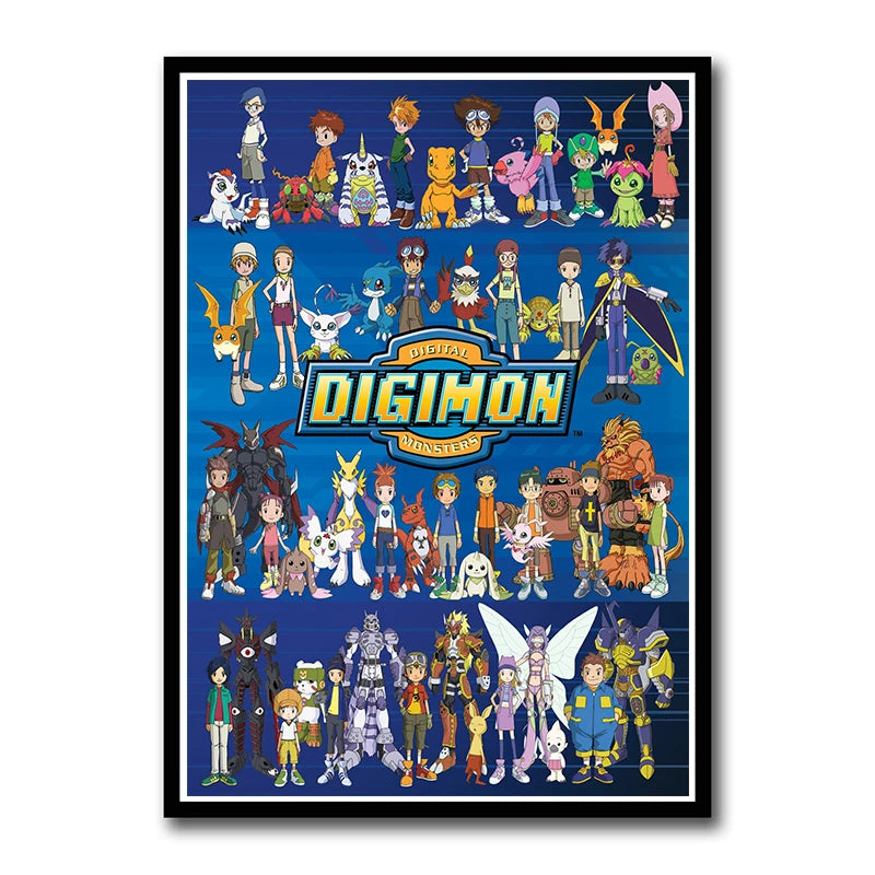 Digimon Adventure Poster TV Anime Retro aesthetic Agumon Piyomon Painting Wall Art Home Decoration Kawaii Room Decor  art Brand