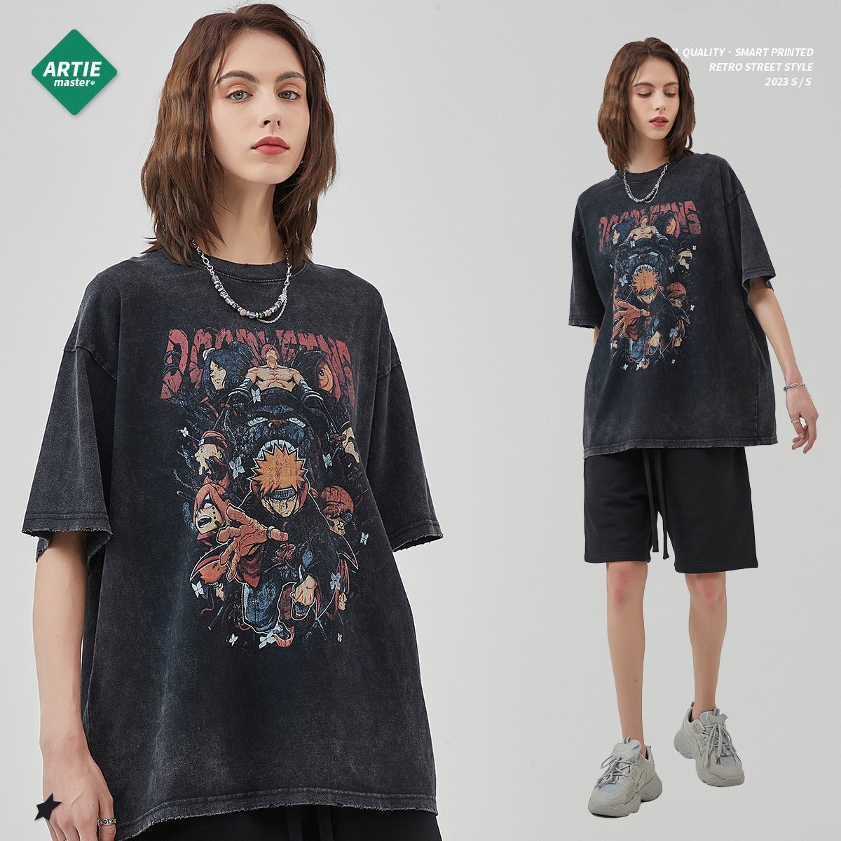 Digital White Ink Hokage Payne Print Retro Worn Short Sleeve T-shirt Stir Fried Snowflake Old T-shirt