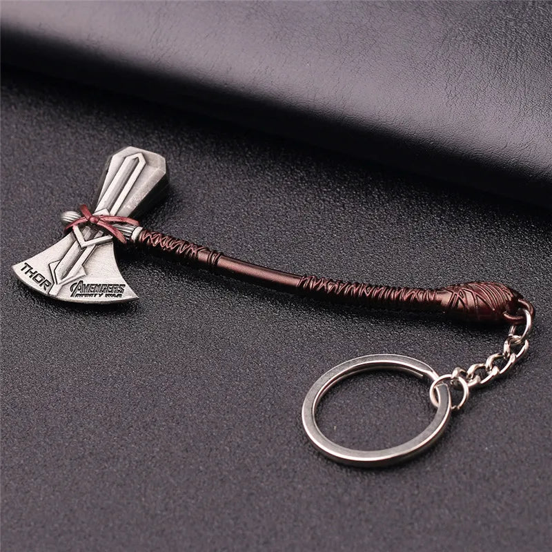 Disney Marvel Avengers 4 Infinity War Weapons Stormbreaker Keychains Thor Hammer Axe Key Ring Pendant Metal Trinkets Fans Gift