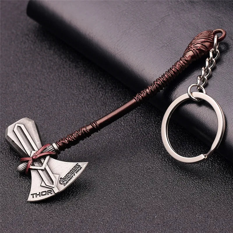 Disney Marvel Avengers 4 Infinity War Weapons Stormbreaker Keychains Thor Hammer Axe Key Ring Pendant Metal Trinkets Fans Gift