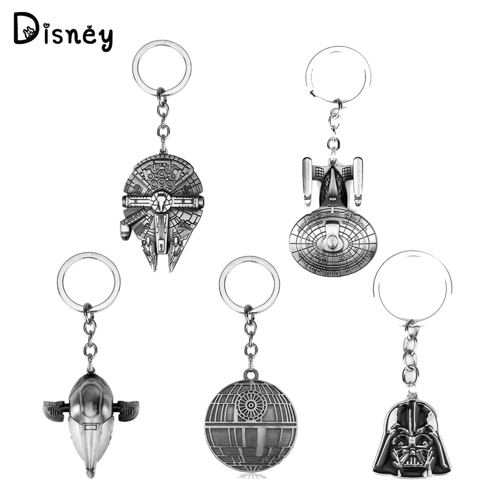 Disney Star Wars Keychain Luxury Silver Color Millennium Falcon Darth Vader Helmet Metal Pendant Key Holder Fashion Accessories