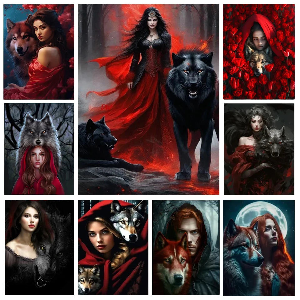 DIY Diamond Painting New 2024 Cross Stitch kit Gothic Woman Fierce Wolf Panther Mosaic Embroidery Living Room Bar Wall Art Decor