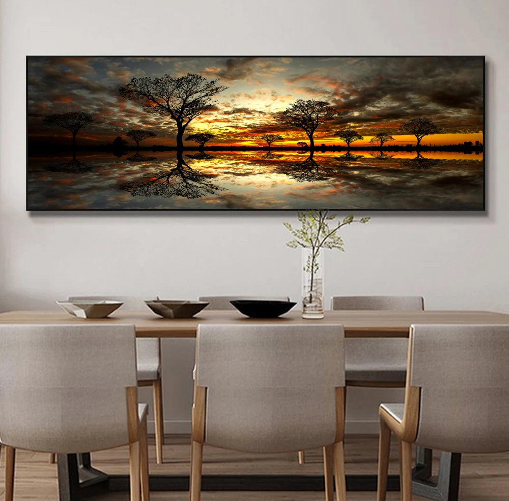 DIY Large Diamond Painting 5D Setting Sun Cross Stitch Wall Art Hanging Painting Full Round Drill Embroidery for Home Decor