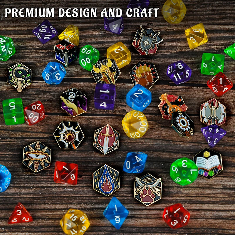 DND 5E Character Class + DM Hard Enamel Pins Set of 15 PCS Tabletop RPG Badges - Nerd Gift or Collection