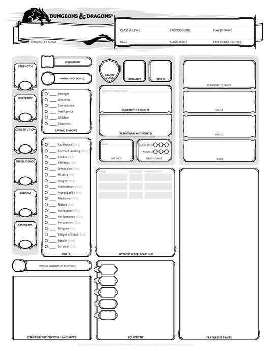 DnD 5e characters sheet free pdf download Wizard of the coast - 